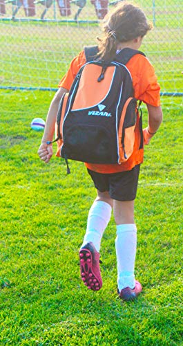 Vizari Solano Soccer Backpack With Ball Compartment and Vented Ball Pocket and Mesh Side Cargo Pockets for Adults and Teens - color: Orange