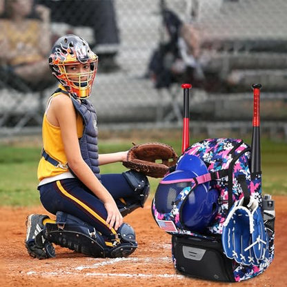 Softball Bag,Softball Bat Bag For Youth Adults,Baseball Bag with Fence Hook for TBall Bat & Equipment,Lightweight Baseball Bat Backpack with Shoe Compartment,Large Main Compartment for Helmet