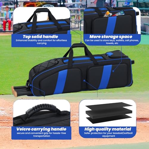 Rolling Baseball Bag with Wheels, Large Catchers Gear Bag for 4 Bats and Equipment,Separate cleats Compartment, Multi-Pockets & Fence Hook, Portable Softball Baseball Bat Bags for Youth Adult