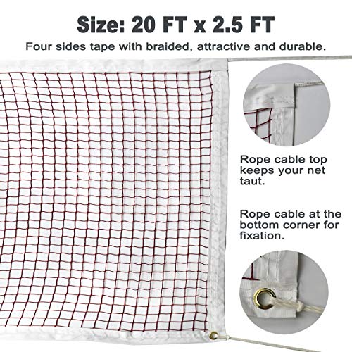 Badminton Tournament Net with Rope Cable 20 FT x 2.5 FT