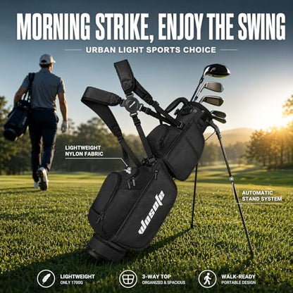 Lightweight Golf Stand Bag - 3-Way Dividers, Fits 5-9 Clubs - Small Sunday Bag for Men & Women, Par 3, Driving Range & Executive Courses - Waterproof, Dual Straps & Rain Cover Included - color: Black Par 3 Golf Stand bag