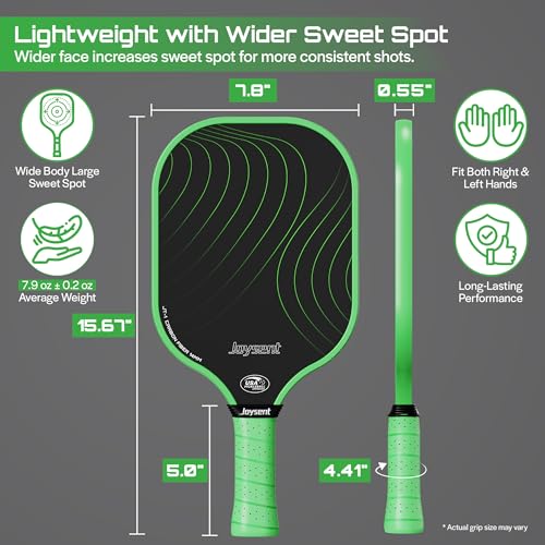 Pickleball Paddles Set, USAPA Approved Carbon Fiber Pickleball Set of 2 with Beginner Pickleball Rackets, Indoor Outdoor Pickle Balls for Adults Men Women, JT-1 - color: Green