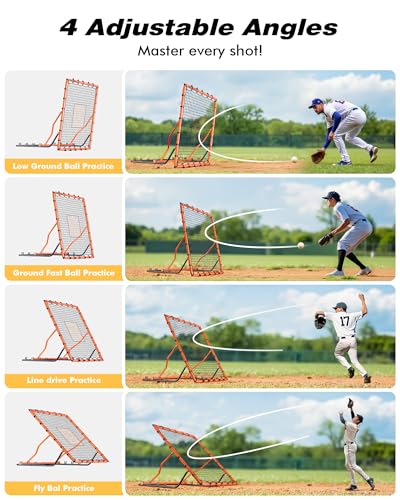 Baseball Rebounder Net, 4x4.5 FT Baseball & Softball Pitch Back Rebounder with 4 Adjust Angles, Volleyball Training Equipment for Baseball,Lacrosse,Soccer, Backyard Pitching Fielding Catching Practice - color: Orange