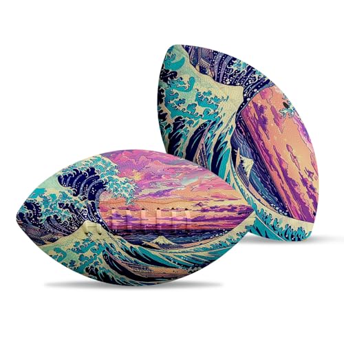 American Football, Official Size 11.9 x 7.3 Inch, Premium Composite Leather High-Grip Ball with Pro-Style Lacing, Unique Prints for Training, Games & Gifts - color: Sea Wave