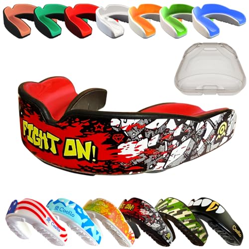 Boil and Bite Mouth Guard (Youth & Adult) Custom Fit Sport Mouthpiece for Football, Hockey, Rugby, Lacrosse,Boxing,MMA(Free Case Included) - color: Fight on, size: Adult -Ages 11 & Above