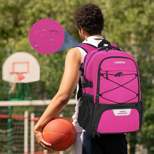 LARIPOP Basketball Backpack Large Basketball Bag with Ball Holder & Shoe Compartment for Youth Adults Men Women - color: Pink