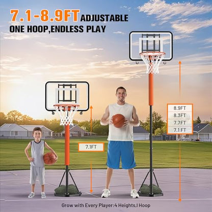Basketball Hoop Outdoor 7.1-8.9ft Adjustable,Basketball Portable Hoops & Goals for Kids,Youth,and Adults in Backyard/Driveway/Indoor,33 Inch Shatterproof Backboard and Larger Base