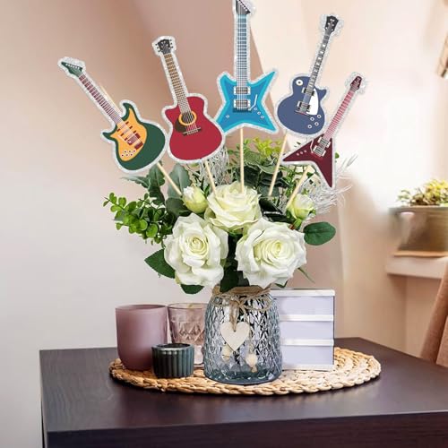 Music Rock Guitar Centerpieces Sticks,Guitar Player Table Toppers,Rock and Roll Birthday Party Decorations Music Note Star Photo Booth Props Theme Party Supplies.Sticks, Set of 15 - color: Jt