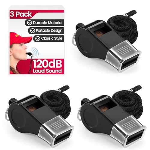 SPORTIC Whistle，3 Pack Durable Plastic Whistles with Lanyards – Loud Crisp Sound for Coaches, Referees, Training, Emergencies, and Outdoor Activities