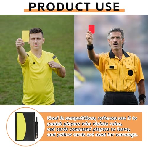 Soccer Referee Card Set, Red and Yellow Warning Cards with Record Paper, Pencil, Card Storage Wallet, Soccer Referee Kit for Football Matches, Training, Sports Games