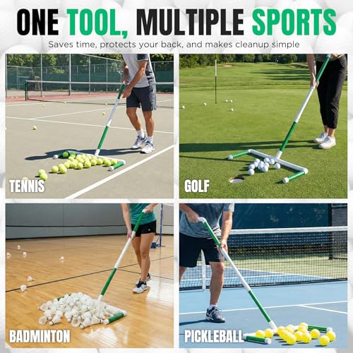 DURARANGE Portable Golf Ball Sweeper – Self-Standing No Bend Design, Modular PVC Ball Collector, Picker Upper Alternative for Golf, Pickleball & Badminton Practice