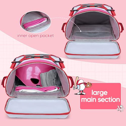 Smasrob Youth Baseball Bag for T Ball, Rec and Travel Ball, Softball Bag with Helmet Holder and Fence Hook - color: Pink