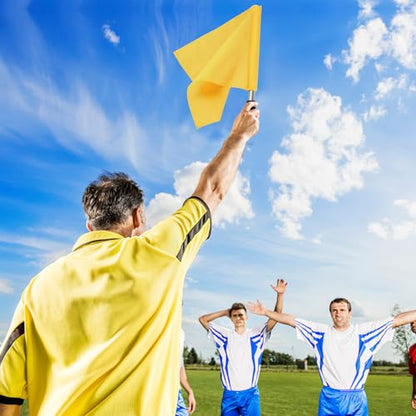 4Pcs Soccer Referee Flags, High Visibility Linesman Signal Flags with Stainless Steel Pole and Sponge Handle, for Soccer Volleyball Basketball Football Sports Competition Training, Referee Kit 4pcs
