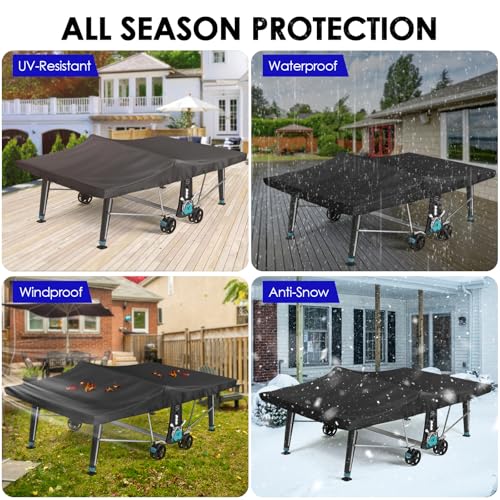 Saking Ping Pong Table Cover Waterproof, 600D Heavy-Duty Table Tennis Cover Waterproof for Outdoor & Indoor All-Weather Protection, 111"L x 61"W x 8"H, Black