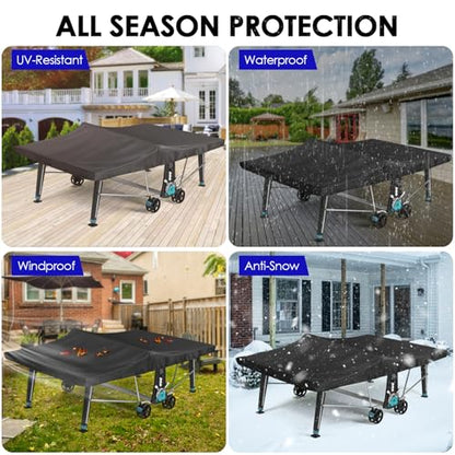 Saking Ping Pong Table Cover Waterproof, 600D Heavy-Duty Table Tennis Cover Waterproof for Outdoor & Indoor All-Weather Protection, 111"L x 61"W x 8"H, Black