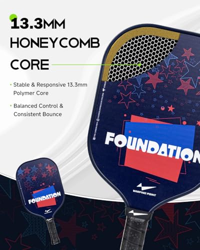 Warping Point Junior Pickleball Paddle – T700 Carbon Fiber Face, Lightweight Polymer Core, Designed for Kids 12 & Under and Teens 13+, Youth-Friendly Grip and Balanced Control - size: 13.3mm