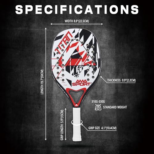 AMA SPORT Beach Tennis Racket Carbon Fiber with EVA Foam Core Texture Beach Tennis Paddle Raquete with Carry Bag (Red)