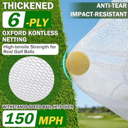 Golf Chipping Net with Tri-Turf Hitting Mat Set - Foldable Practice Target, 12 Foam Balls & 6 Tees in Carry Bag - Indoor Outdoor Backyard Golf Precision Training Gift & Aid for Beginners