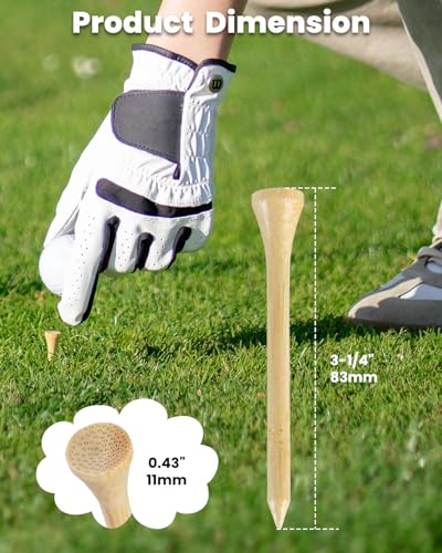 Bamboo Golf Tees 1000 PCS, 2-3/4 inch(70mm) & 3-1/4 inch (83mm) Length, Stronger Than Wood Tees