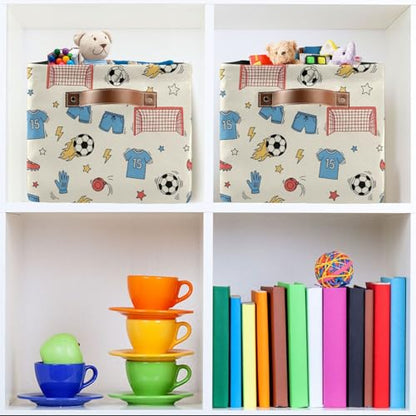 Soccer Gear Storage Baskets - Collapsible Canvas Bin for Home Organization, Decorative Fabric Box with Handles - size: 1 PCS