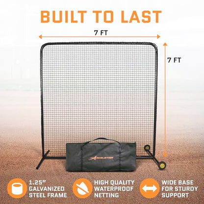 ACELETIQS Baseball Pitching Net & i-Screen (Compact & XL Sizes) Softball Baseball Pitcher Protector for Batting Cages and Fields | Heavy Duty Net for Back Drive, Line Protection - Multi-Purpose Use - size: 7x7 Feet