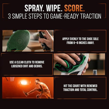 Basketball Grip Spray 2-in-1 Shoe Cleaner & Grip Enhancer - Anti Slip Performance Spray for Basketball Shoes - Improves Traction on Indoor/Outdoor Courts - Boosts Grip, Balance & Control