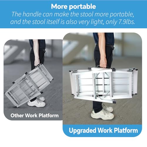 LEADALLWAY Aluminum Work Platform Step Ladder with Handle Heavy Duty Foldable Step Stool 330 Lbs Capacity Silver