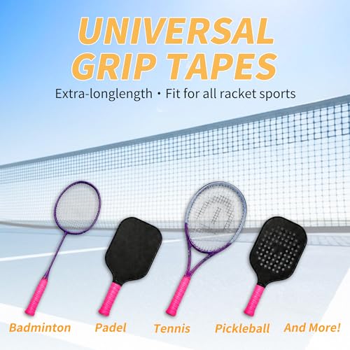 2 Pcs Tennis Racket Grip Tape, Dry Tennis Overgrip Tape, Anti-Slip Absorbent Grip, Racket Overgrip Tape - color: Pink, size: Textured-43.3"x1"x0.03"