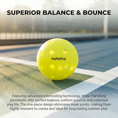 12 Pack Premium Pickleball Balls, Outdoor 40 Holes Pickleballs, High Visibility, Perfectly Balanced with High Bounce True Flight, Seamless Roto-Molded Crack-Resistant Design
