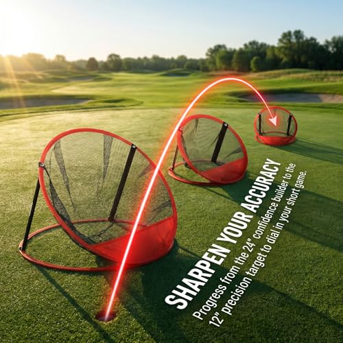 Jucoan 3 Pack Golf Chipping Net, 3 Sizes Pop Up Golf Target Practice Net for Indoor and Outdoor, Gifts for Father's Day Men, Husband, Kid, Golfers, 6 Ground Stakes