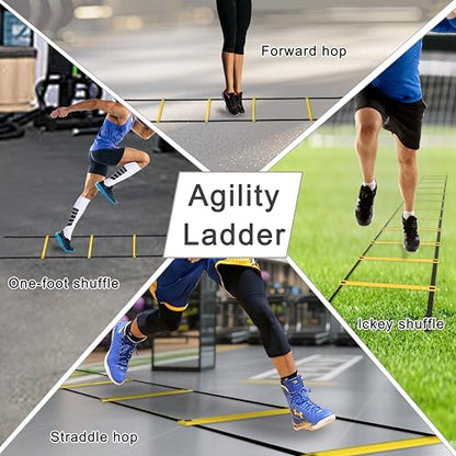 20ft Adjustable Agility Speed Ladder Training Ladder with Carry Bag - Soccer, Speed, Football Fitness Feet Training - Agility Training Equipment for Footwork Drills - color: Yellow