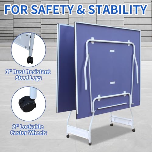 9FT Table Tennis Table, Foldable Ping Pong Table Set for Indoor Games, Portable Table Tennis Table with Net, 2 Table Tennis Paddles and 3 Balls