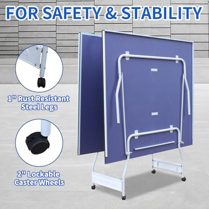 9FT Table Tennis Table, Foldable Ping Pong Table Set for Indoor Games, Portable Table Tennis Table with Net, 2 Table Tennis Paddles and 3 Balls