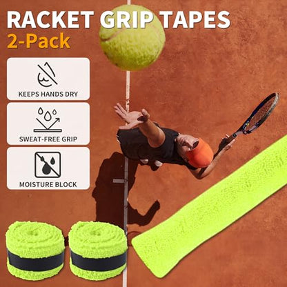 2 Pcs Tennis Racket Grip Tape, Towel Tennis Overgrip Tape, Anti-Slip Absorbent Grip, Racket Overgrip Tape,9 Colors - color: Fluorescent Yellow