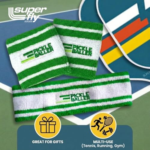 Super Fly Goods Sweatbands Pickleball Golf Tennis Great Gift or for Your Sports or Team Wristband Sports Band Set Including Towel Wrist and Head Sweatbands - style: Pickleball Head & Wristband Set