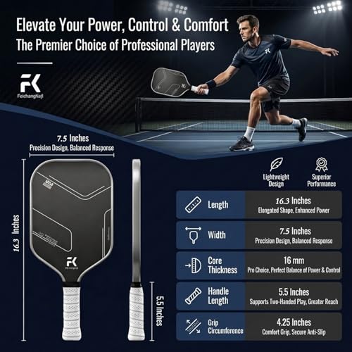 Pickleball Paddles Set of 2 T700 & 16mm Carbon Fiber Pickleball Paddles with CMS Matte Surface Lightweight Honeycomb Core & Durable Edge Guard Protector & Comfortable Grip