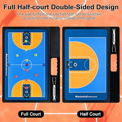 Basketball Coaching Board, Double-Sided Magnetic Tactics Clipboard with Dry Erase Marker, Portable Strategy Board for Coaches Training, Matches and Coach Gifts