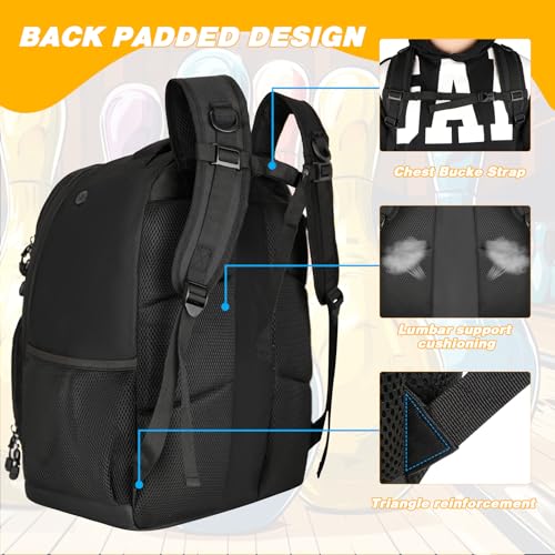 Goloni 2 Ball Bowling Backpack,Bowling Ball Bag with Shoe Compartment & Portective Foam Padded, Fits Shoes Up to US Size 16 - color: Black