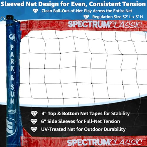 Park & Sun Sports Spectrum Classic: Adjustable Professional Outdoor Volleyball Net System - color: Red/White/Blue