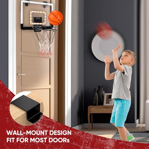 Indoor Mini Basketball Hoop Set for Kids for Door Wall Room with 3 Balls Electronic Scoreboard