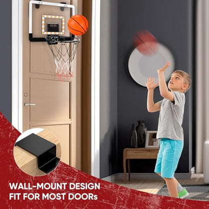 Indoor Mini Basketball Hoop Set for Kids for Door Wall Room with 3 Balls Electronic Scoreboard