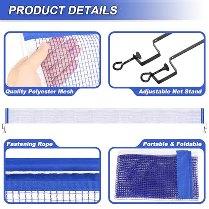 Cosmos Table Tennis Net Replacement 72 in Standard Ping Pong Net Set Portable Table Tennis Practice Net Ping Pong Training Net with Adjustable Bracket Fits Table Tennis Tables up to 1.25" Thick Table