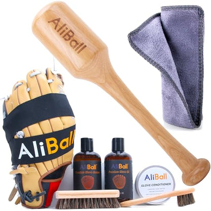 AliBall Baseball Glove Break-in & Care Kit, 8.5 fl oz Glove Oil, 8.5 fl oz Cleaner & 3.52 oz Conditioner, Mallet, Wrap, 2 Brushes & Cloth for Baseball/Softball Mitts - style: Ultimate Luxury Kit