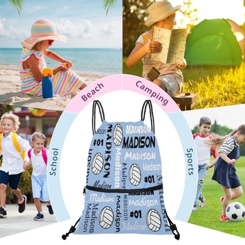 Custom Volleyball Style Drawstring Bag, Personalized Sports Ball Backpack Drawstring Sack Cinch Bags for Team Gift Party Favors, Sky Blue - color: Brown