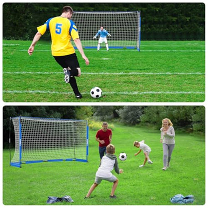 RINREA Portable Soccer Goal, Collapsible Soccer Goal Net Metal Base, Quick Setup Soccer Training Equipment with 1 Carry Bag, 1 Agility Ladder, 4 Ground Nails - color: Standard Blue