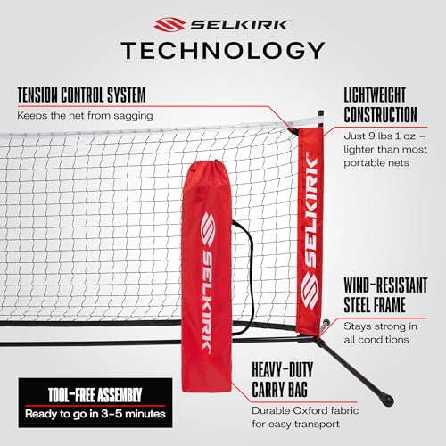 Selkirk Sport Quick Set Pickleball Net | USAPA Regulation Size | Fast 5-Minute Setup | Portable & Lightweight | Wind-Resistant & Stable | Heavy-Duty Carry Bag
