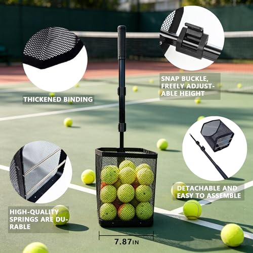 Tennis Ball Hopper, Holds 40+ Pickleballs or 50+ Tennis Balls, Lightweight Durable Steel Frame, Portable Adjustable Ball Picker（Excluding Ball） - color: Black