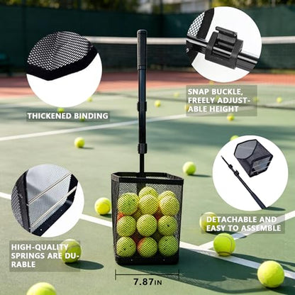 Tennis Ball Hopper, Holds 40+ Pickleballs or 50+ Tennis Balls, Lightweight Durable Steel Frame, Portable Adjustable Ball Picker（Excluding Ball） - color: Black