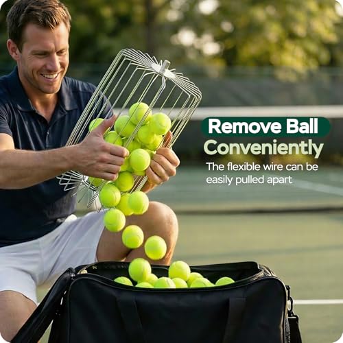 YooKoo Rolling Tennis Ball Picker, 29"–43" Adjustable Tennis Ball Hopper, Lightweight and Sturdy, Holds Up to 25 Balls, Quick Pickup of 1.5″–3″ Balls, Suitable for Training and Teaching