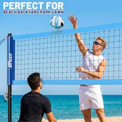 Outdoor Portable Volleyball Net Set with Anti-Sag Winch System,PU Volleyball,Pump,Height Adjustable Steel Poles,Boundary Line and Waterproof Carry Bag for Backyard, Beach, Lawn